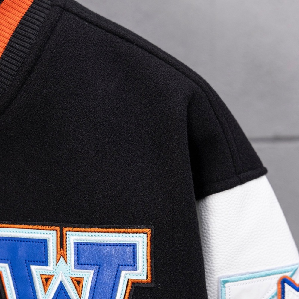 Off-White Patchwork Embroidered Logo Baseball Jac… - image 4